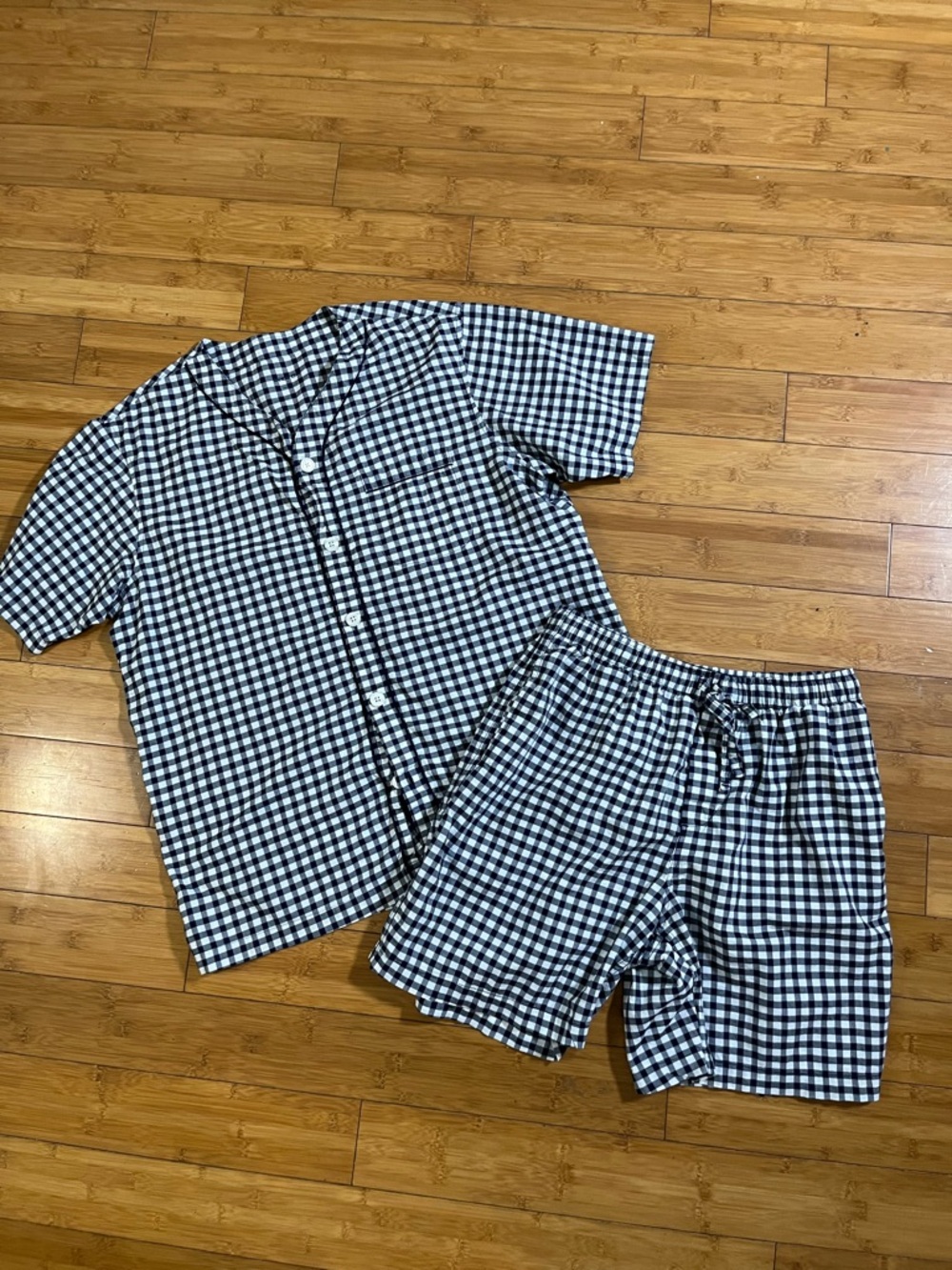 Lands' End Black & White Gingham Short Pajama Lounge Set 100% Cotton 7” Inseam